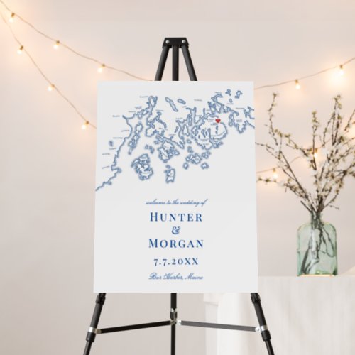 Bar Harbor Maine Elegant Navy Wedding Welcome Sign