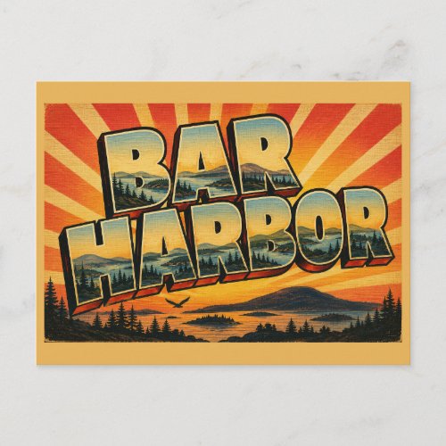 Bar Harbor Maine Frenchman Bay Mountain Forest Art Postcard
