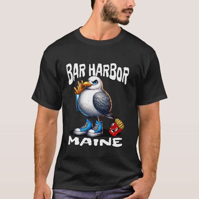 Bar Harbor Maine Funny Seagull French Fries Souven T-Shirt (Front)