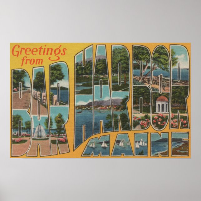 Bar Harbor, Maine - Large Letter Scenes Poster (Front)