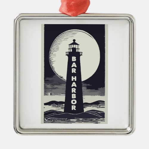 Bar Harbor Maine Lighthouse Moon Metal Ornament