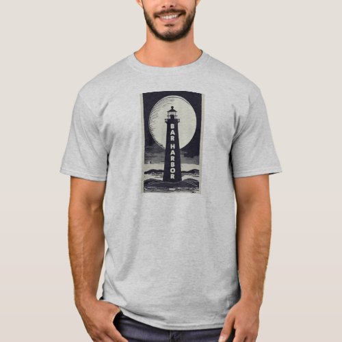Bar Harbor Maine Lighthouse Moon T_Shirt