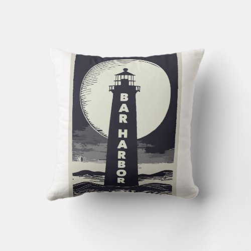 Bar Harbor Maine Lighthouse Moon Throw Pillow