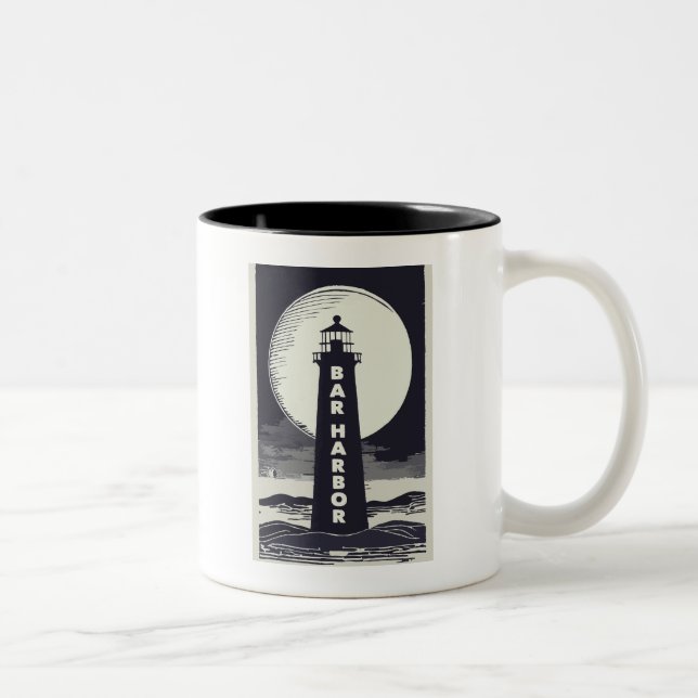 Bar Harbor Maine Lighthouse Moon Two-Tone Coffee Mug (Right)