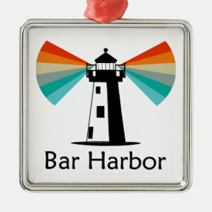 Bar Harbor Maine Lighthouse Rainbow Metal Ornament