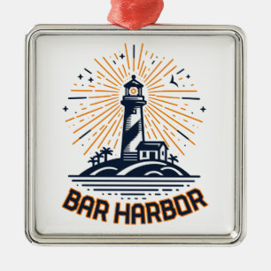 Bar Harbor Maine Lighthouse Sunrise Metal Ornament