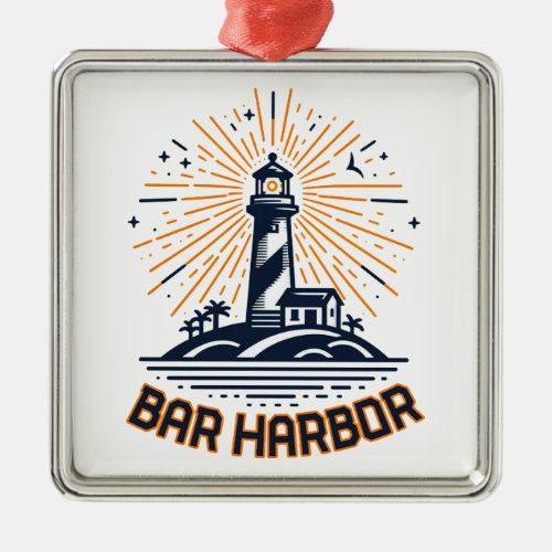 Bar Harbor Maine Lighthouse Sunrise Metal Ornament