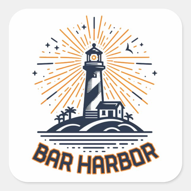 Bar Harbor Maine Lighthouse Sunrise Square Sticker (Front)