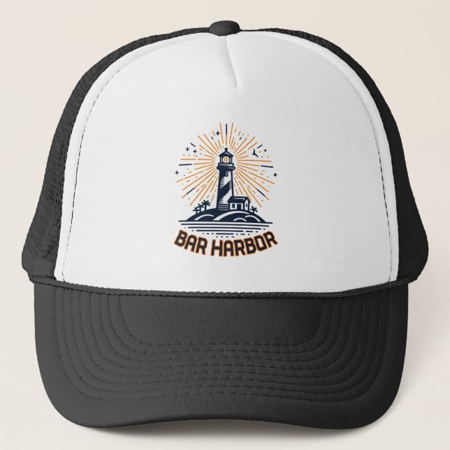 Bar Harbor Maine Lighthouse Sunrise Trucker Hat (Front)