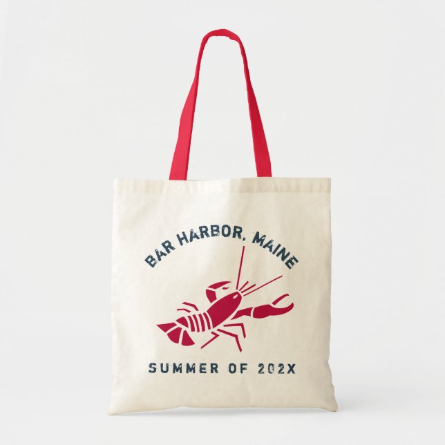 Bar Harbor, Maine Lobster Custom Year Souvenir Tote Bag (Front)