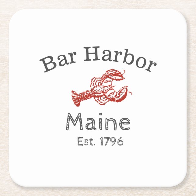 "Bar Harbor" Maine Lobster Square Paper Coaster (Front)