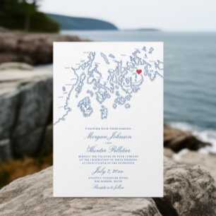 Bar Harbor Maine Map Elegant Navy Wedding Invitation