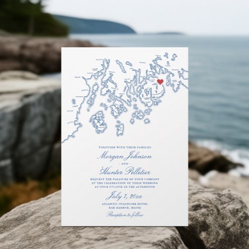 Bar Harbor Maine Map Elegant Navy Wedding Invitation