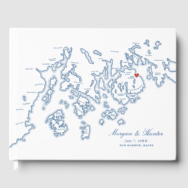Bar Harbor Maine Map Hardcover Wedding Guest Book (Front)