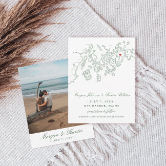 Bar Harbor Maine Map Hunter Green Save The Date