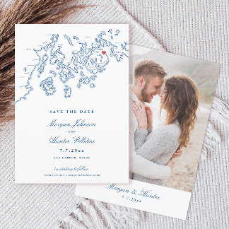 Bar Harbor Maine Map Navy Blue Photo Save The Date