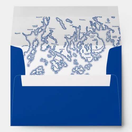 Bar Harbor Maine Map Navy Blue Wedding Envelope