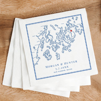 Bar Harbor Maine Map Navy Elegant Wedding Napkins