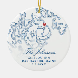 Bar Harbor Maine Map Wedding Photo Christmas Ceramic Ornament