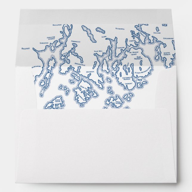 Bar Harbor Maine Map White Wedding Envelope (Back (Bottom))