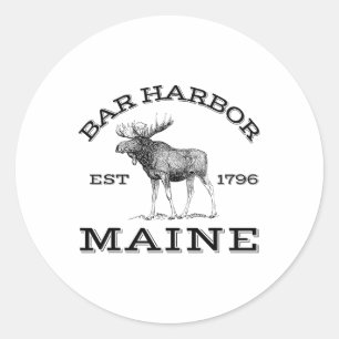 Bar Harbor Maine Moose Hiking Outdoors Acadia Nati Classic Round Sticker