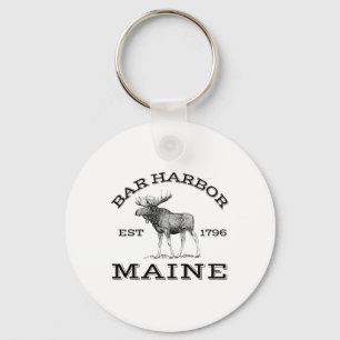 Bar Harbor Maine Moose Hiking Outdoors Acadia Nati Keychain