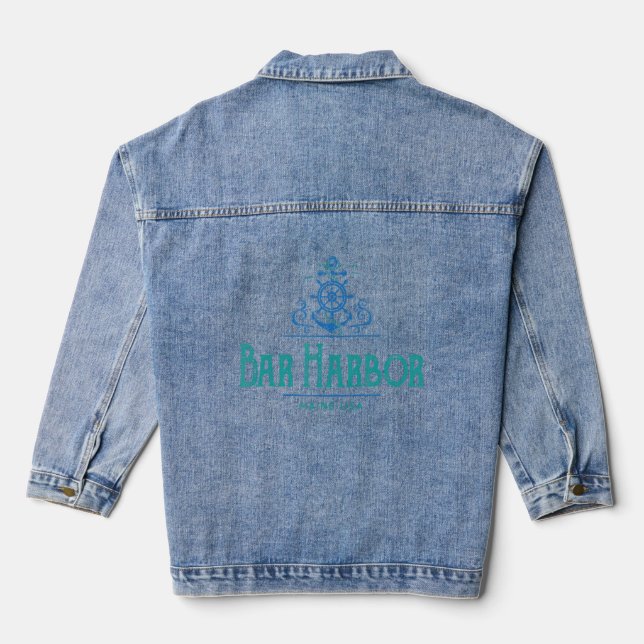 Bar Harbor Maine Nautical Design  Denim Jacket (Back)