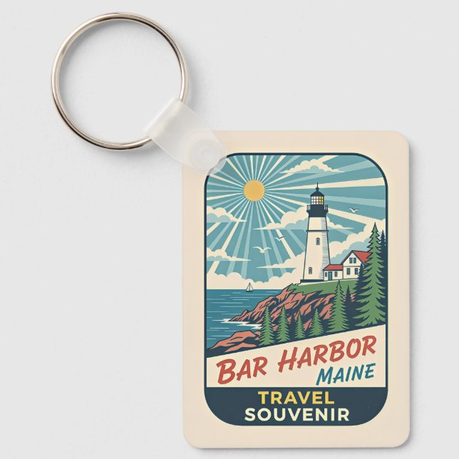 Bar Harbor, Maine Retro Lighthouse 1950s Keychain (Front)