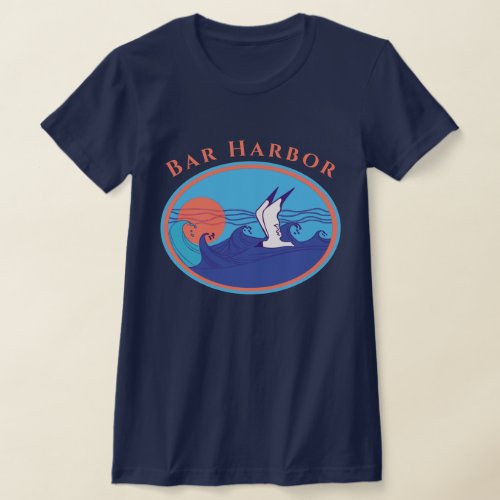 Bar Harbor Maine Seagull Ocean Waves and Sun T_Shirt