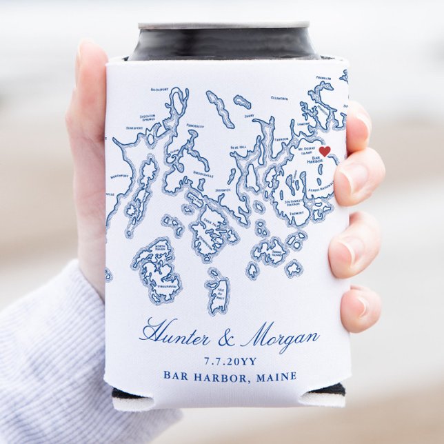 Bar Harbor Maine Wedding Favor Drink Can Cooler (This Bar Harbor Maine Can Coozie is the perfect wedding favor for your coastal Maine event)