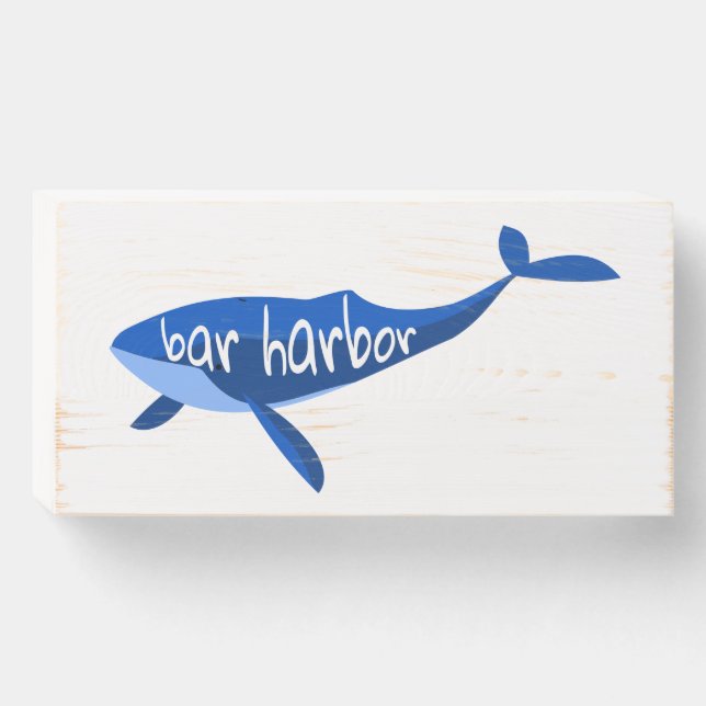 Bar Harbor Maine Whale Wooden Box Sign (Front Horizontal)