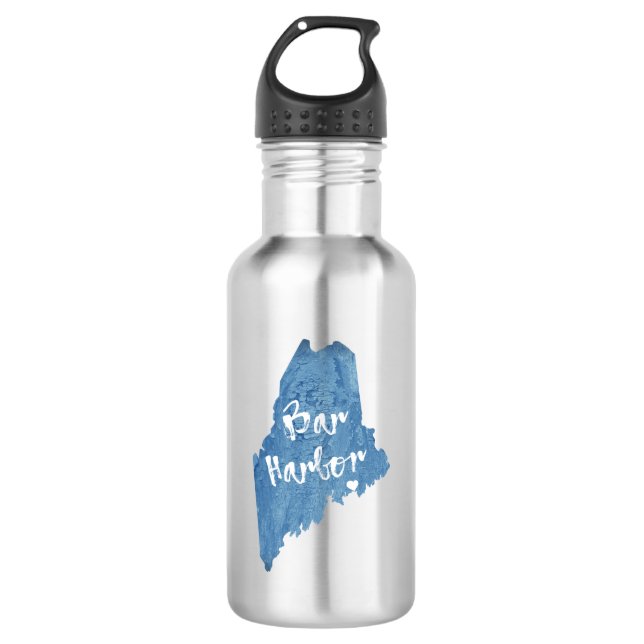 Bar Harbor Maine Wood Grain Stainless Steel Water Bottle (Front)