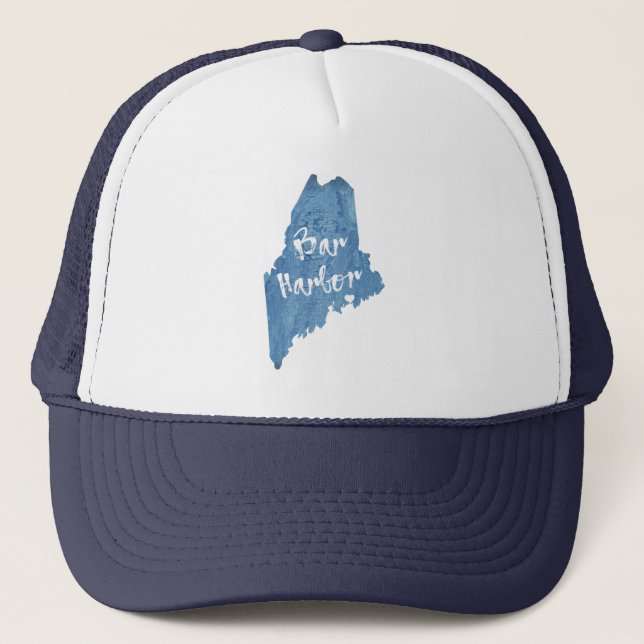 Bar Harbor Maine Wood Grain Trucker Hat (Front)