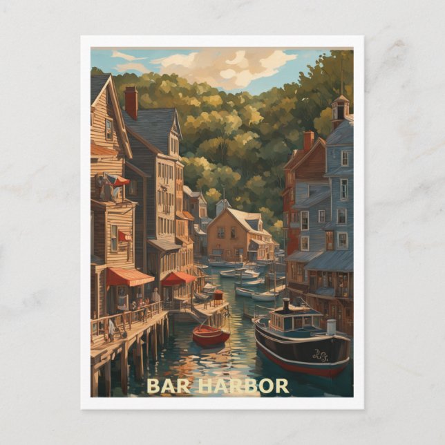 Bar Harbor ME Graphic Art Design Postcard (Front)