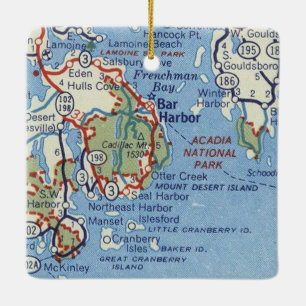 Bar Harbor ME Vintage Map Ceramic Ornament