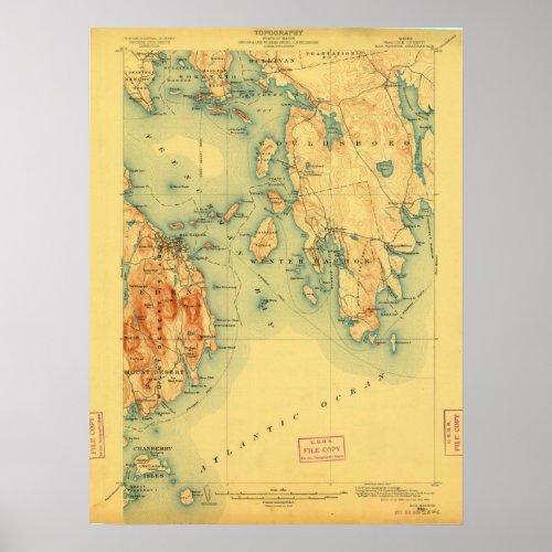 Bar Harbor ME Vintage Map Poster