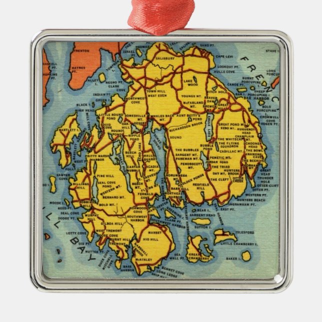 Bar Harbor Mt Desert Map Metal Ornament (Front)