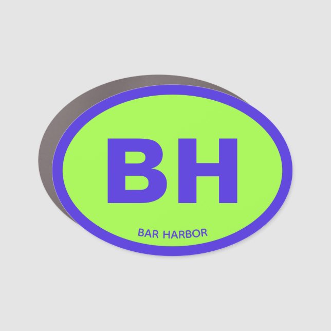 Bar Harbor Oval Two Letter Custom Blue Lime Neon Car Magnet (Front)