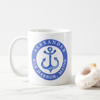 Bar Harbor | Personalized Navy Nautical Anchor Mug