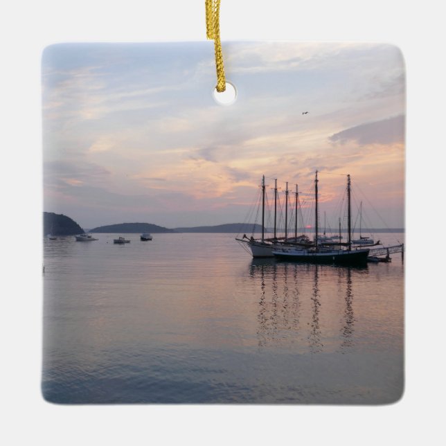 Bar Harbor Ships at Sunrise I Ceramic Ornament (Front)