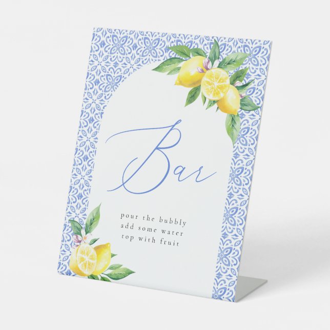 Bar Lemon Italian Blue Tile Positano Pedestal Sign (Front)