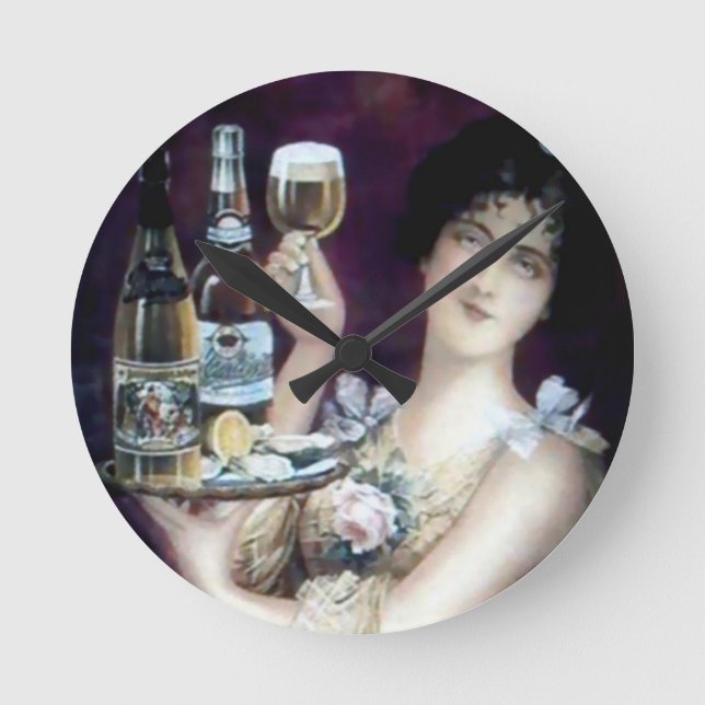 Bar Maid Vintage Poster Round Clock (Front)