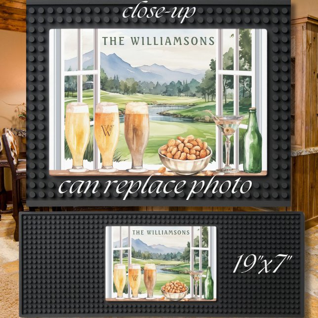 Bar Mat Golf Course or Your Photo Monogram Name (Creator Uploaded)