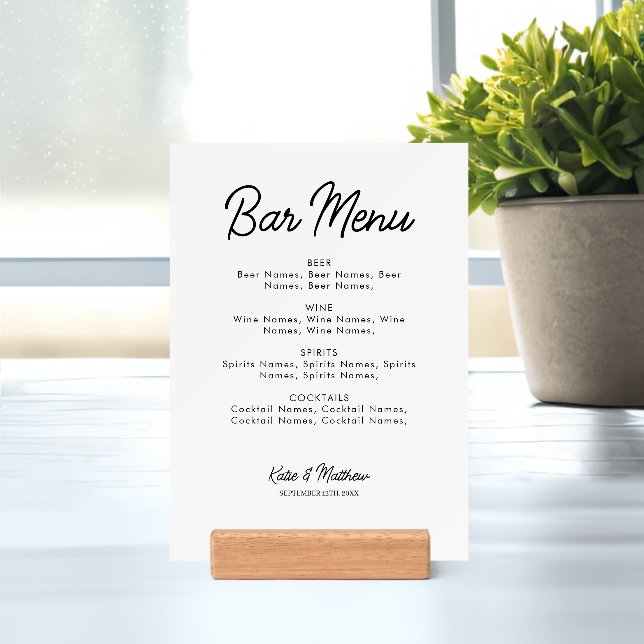 Bar Menu Alcohol Drinks Wedding Minimalist Holder (Insitu 1)