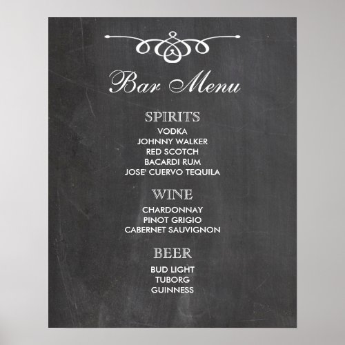 BAR MENU  big sign  chalkboard  wedding bar