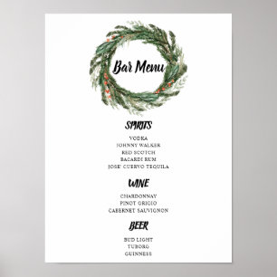 BAR MENU big sign Winter wreath