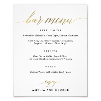 Bar Menu Choose Your Size Photo Print