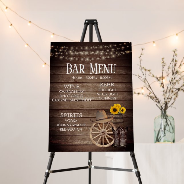 Bar Menu - Country Wood Barrel Wedding Foam Board (In Situ (Stand))