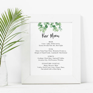 Bar Menu Eucalyptus Wedding Botanical Greenery Poster
