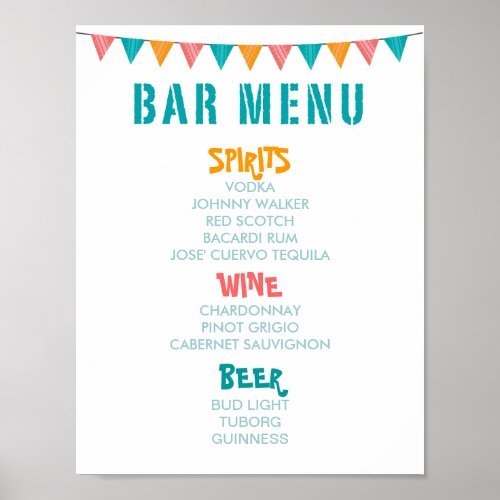 BAR MENU Fiest style wedding and party reception Poster